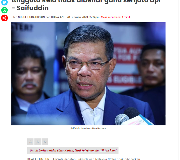 Anggota Rela tidak dibenar guna senjata api – Saifuddin